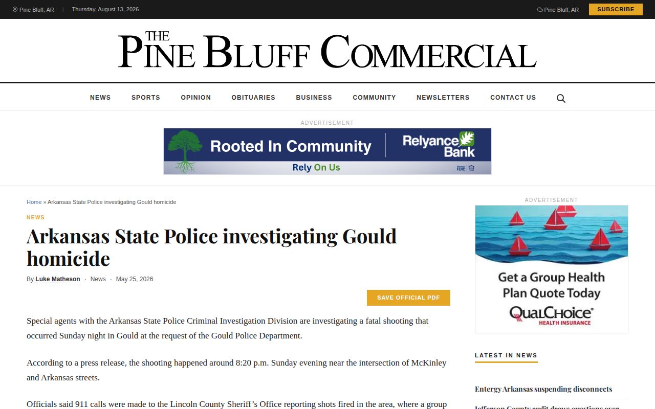 Gould Arkansas police news example for Lincoln County arrest record research